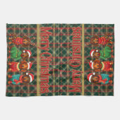 Dackeln in Antlers & Weihnachtsmannmützen: Weihnac Geschirrtuch (Horizontal)
