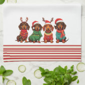 Dackeln in Antlers & Weihnachtsmannmützen: Weihnac Geschirrtuch (Gefaltet)