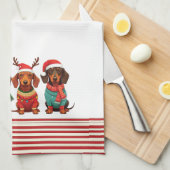 Dackeln in Antlers & Weihnachtsmannmützen: Weihnac Geschirrtuch (Viertel Falte)