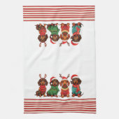 Dackeln in Antlers & Weihnachtsmannmützen: Weihnac Geschirrtuch (Vertikal)