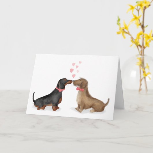Dackeln in der Liebe Valentine's card (zwei Jungen Karte (Gelbe Blume)