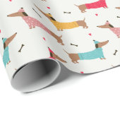 Dackeln in Sweaters Holiday Pattern Geschenkpapier (Rolleneckpunkt)