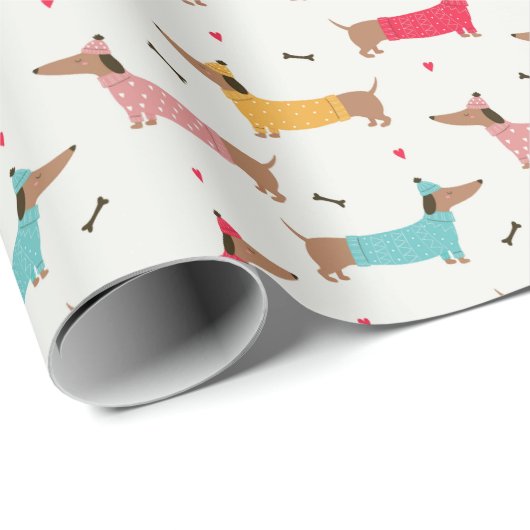 Dackeln in Sweaters Holiday Pattern Geschenkpapier (Rolleneckpunkt)