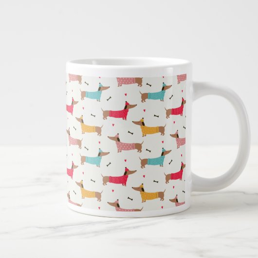 Dackeln in Sweaters Holiday Pattern Jumbo-Tasse (Rechts)