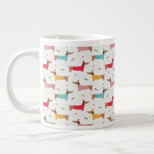 Dackeln in Sweaters Holiday Pattern Jumbo-Tasse (Links)