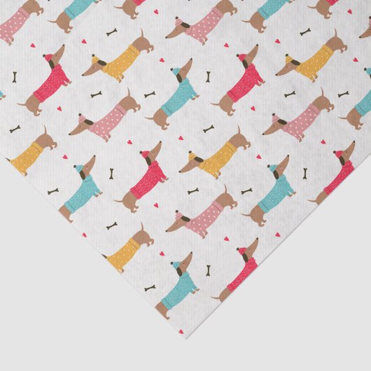 Dackeln in Sweaters Holiday Pattern Seidenpapier (Ausschnitt)