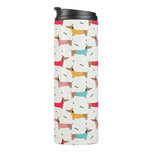 Dackeln in Sweaters Holiday Pattern Thermosbecher (Nach rechts gedreht)