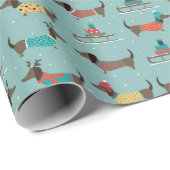 Dackeln mit Geschenken und Schlitten Muster Geschenkpapier (Rolleneckpunkt)