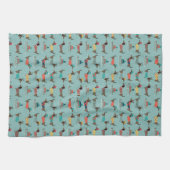 Dackeln mit Geschenken und Schlitten Muster Geschirrtuch (Horizontal)