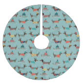 Dackeln mit Geschenken und Schlitten Muster Polyester Weihnachtsbaumdecke (Vorderseite)