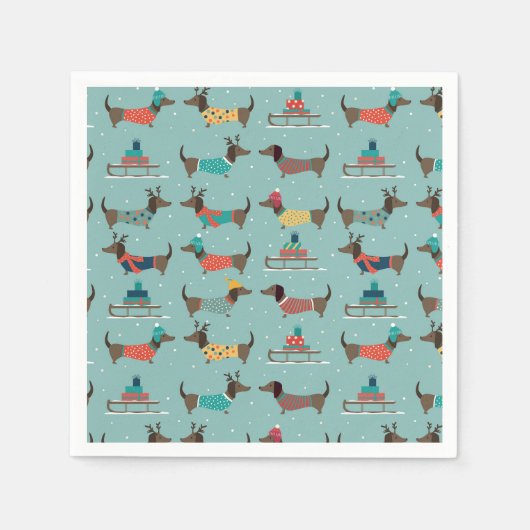 Dackeln mit Geschenken und Schlitten Muster Serviette (Vorderseite)