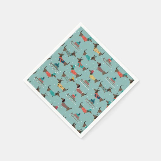 Dackeln mit Geschenken und Schlitten Muster Serviette (Ecke)