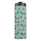 Dackeln mit Geschenken und Schlitten Muster Thermosbecher (Vorderseite)
