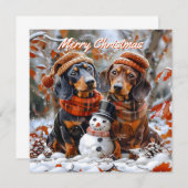 Dackeln mit Snowman Weihnachten Mitteilungskarte (Vorne/Hinten)