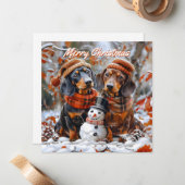 Dackeln mit Snowman Weihnachten Mitteilungskarte (Vorderseite/Rückseite Beispiel)