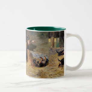 Dackeln mit Welpe in der stabilen Hermine Bieder Zweifarbige Tasse
