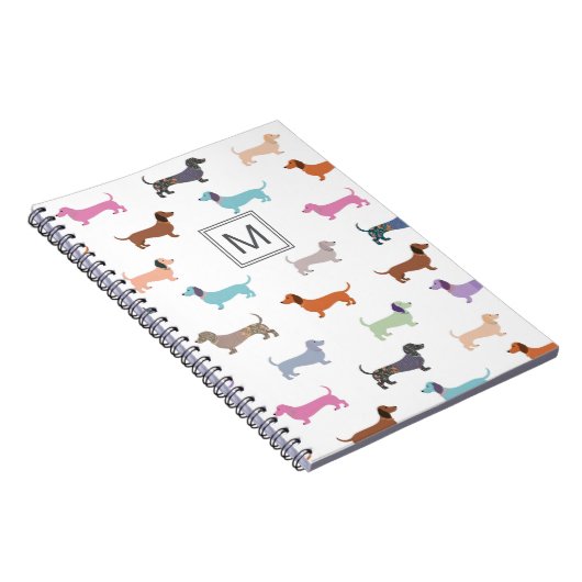Dackeln Muster Stilvoll farbenfroh Mit Monogramm Notizblock (Rechte Seite)
