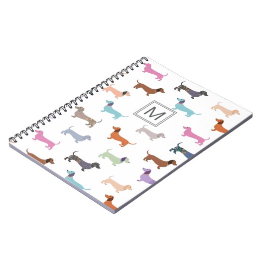 Dackeln Muster Stilvoll farbenfroh Mit Monogramm Notizblock (Linke Seite)