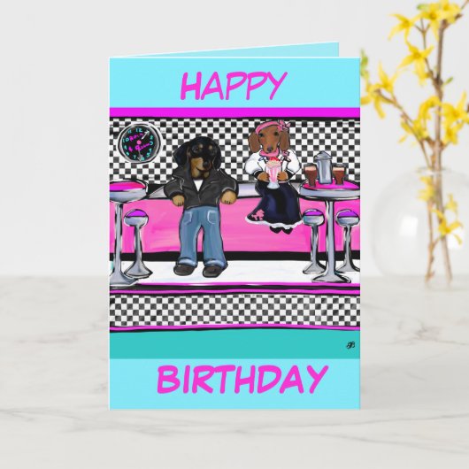 Dackeln Rock and Roll Karte (Gelbe Blume)