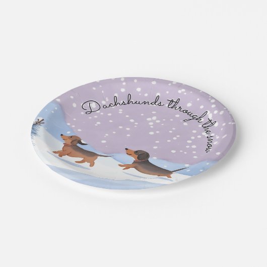 Dackeln Schnee Dackel Weihnachtswurst Hunde Party Pappteller (Schrägansicht)