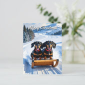 Dackeln Sled Christmas Postkarte (Stehend Vorderseite)