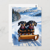 Dackeln Sled Christmas Postkarte (Vorne/Hinten)