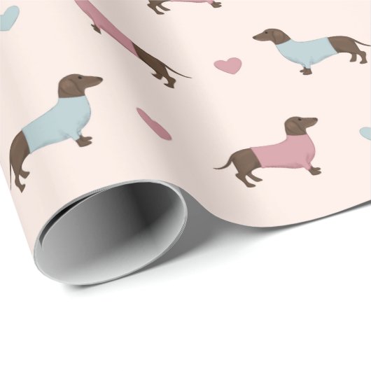 Dackeln und Herz Geschenkpapier (Rolleneckpunkt)