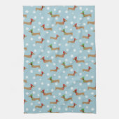Dackeln und Schneeflocken auf blau Geschirrtuch (Vertikal)