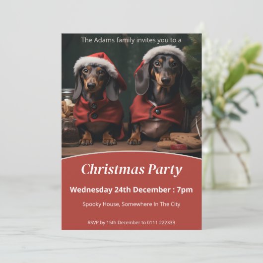 Dackeln Weihnachts-Party Einladung (Stehend Vorderseite)