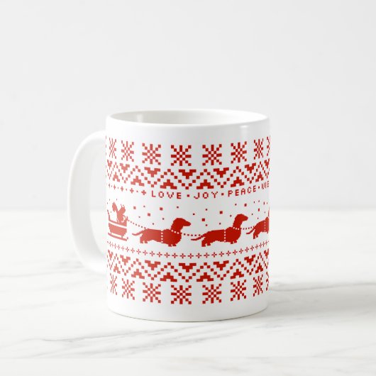 Dackeln Weihnachts-Schlitten mit Eichhörnchen Kaffeetasse (Vorderseite Links)