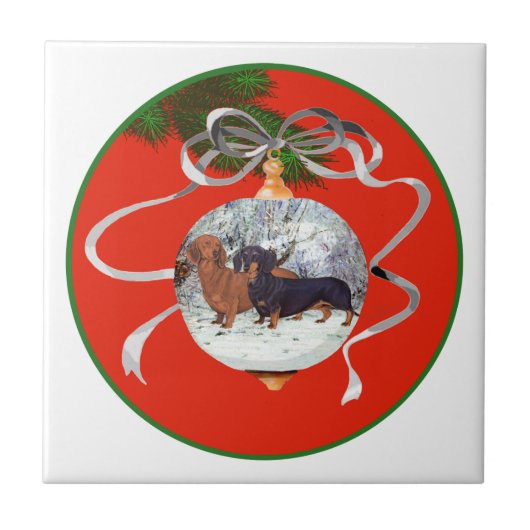 Dackeln Weihnachtsschmuck Fliese (Vorderseite)