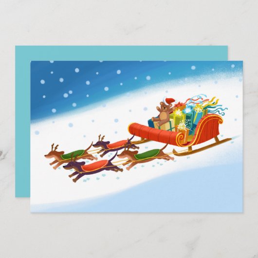 Dackelschlittenfahrt Feiertagskarte (Vorne/Hinten)