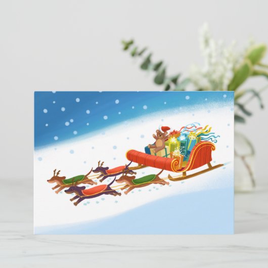 Dackelschlittenfahrt Feiertagskarte (Stehend Vorderseite)
