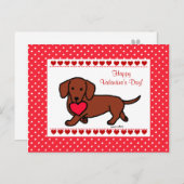 Dackelvalentine-Cartoon Feiertagspostkarte (Vorne/Hinten)