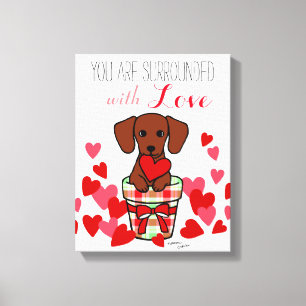 Dackelvalentine-Cartoon Leinwanddruck