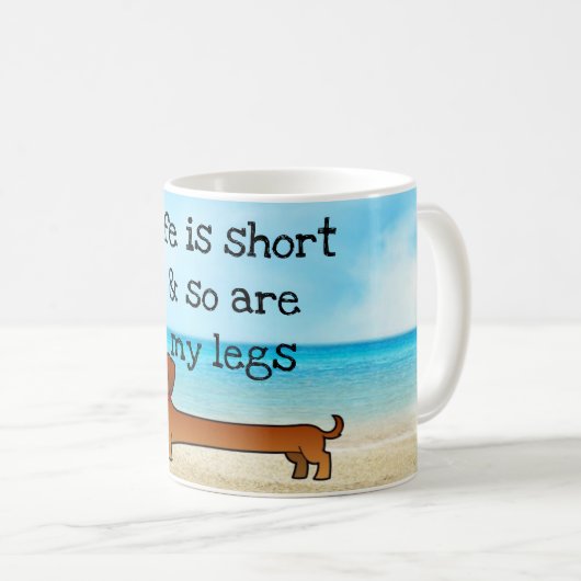 Dackelwürstchen-Welpen-Tasse Sandy-Strandes Kaffeetasse (VorderseiteRechts)