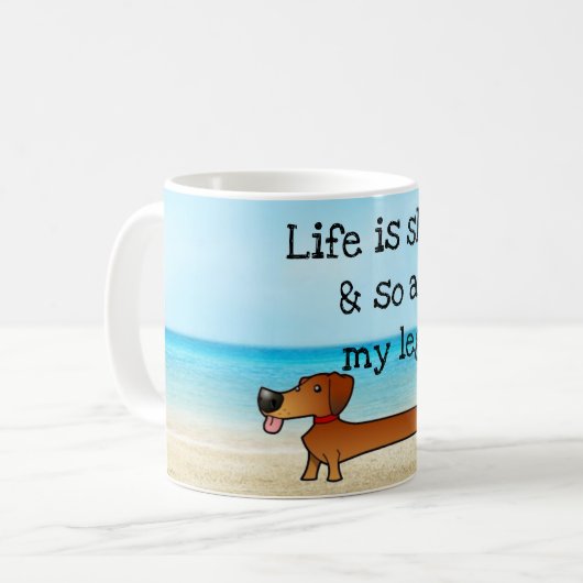 Dackelwürstchen-Welpen-Tasse Sandy-Strandes Kaffeetasse (Vorderseite Links)