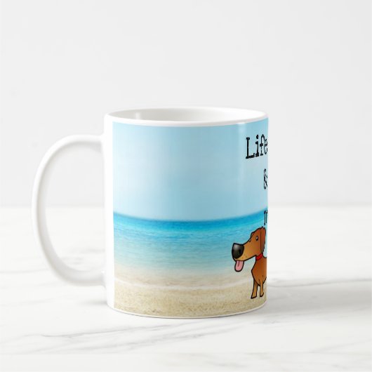 Dackelwürstchen-Welpen-Tasse Sandy-Strandes Kaffeetasse (Links)