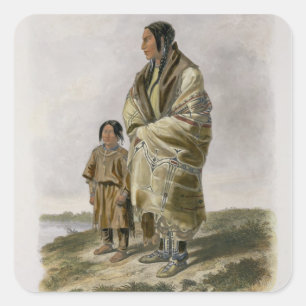 Dacota Woman and Assiniboin Girl, Platte 9 aus vol Quadratischer Aufkleber