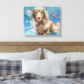 Dacshund in Kirschblüten Leinwanddruck (Insitu (Schlafzimmer))