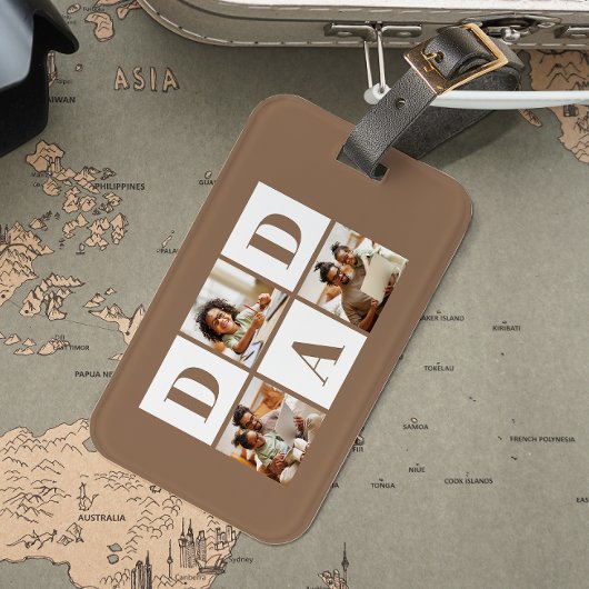 Dad 3 Photo Collage Brown Luggage Tag Gepäckanhänger
