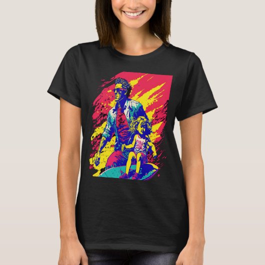 Dad And Daughter Surfing Retro Pop Surfer Dad 2 T-Shirt (Vorderseite)