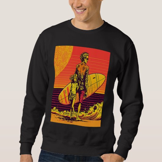 Dad And Daughter Surfing Retro Pop Surfer Dad Sweatshirt (Vorderseite)