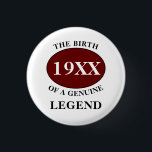Dad Birthday Legend Any Year Humor Father Red Button<br><div class="desc">Fun any year "Birth Of A Legend" button for that special dad. Add the year,   as desired in the template field creating a unique 40th,  50th,  60th or any birthday celebration accessory. Team this up with the matching gifts,  party accessories,  and clothing available in our store www.zazzle.com/store/thecelebrationstore</div>
