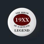 Dad Birthday Legend Any Year Humor Father Red Button<br><div class="desc">Fun any year "Birth Of A Legend" button for that special dad. Add the year,   as desired in the template field creating a unique 40th,  50th,  60th or any birthday celebration accessory. Team this up with the matching gifts,  party accessories,  and clothing available in our store www.zazzle.com/store/thecelebrationstore</div>