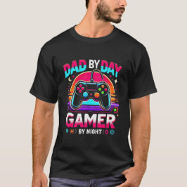 Dad By Day Gamer By Night Vibrant Retro Controller T-Shirt