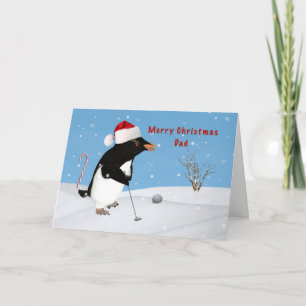 Dad, Christmas, Penguin Playing Golf Feiertagskarte