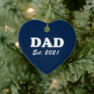 Dad Custom Est date navy blue cute modern heart Keramik Ornament