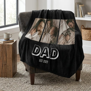Dad Est 3 Foto-Geschenk Vater Andenken Fleecedecke