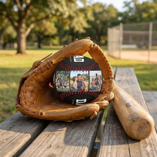 Dad Est. Bold White Font 3 Photo Fathers Day Gift Baseball